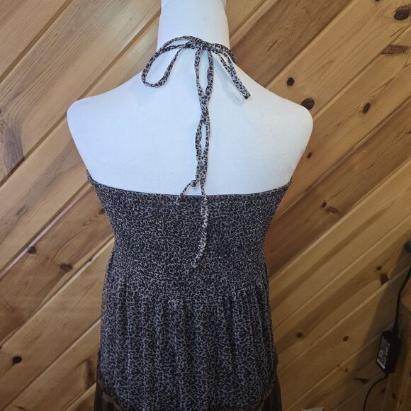 LAPIS Peasant Boho Strapless/Halter Strech Dress Sz Small‎ Leopard Sheer - Picture 3 of 9